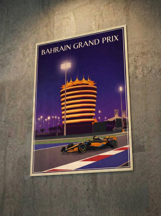 Bahrain Grand Prix Poster Vintage, F1 Night Race Wall Art, Formula 1 Bahrain Print, Sakhir Circuit Motorsport Decor