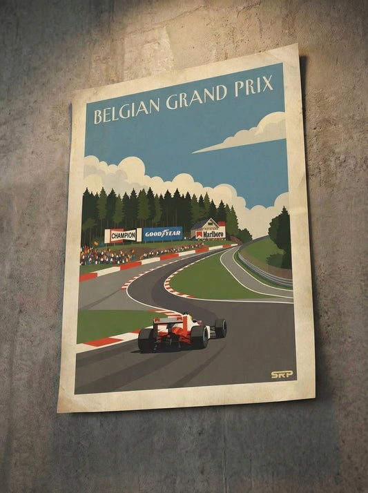 Belgian Grand Prix Poster Vintage, F1 Spa Francorchamps Wall Art, Formula 1 Belgium Print, Motorsport Racing Decor
